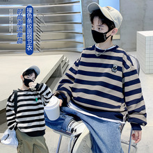 新款春秋条纹卫衣男童时尚百搭休闲上衣儿童帅气长袖外套潮