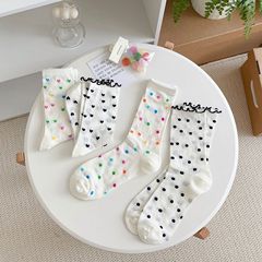 Japanese-style colored polka dot women's knee-high socks, summer thin mesh black and white lace heart-shaped stackable socks for influencers