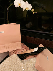 葡萄媽studiolee 氣質小尖頭顯瘦一字帶真皮淺口小低跟單鞋女春秋