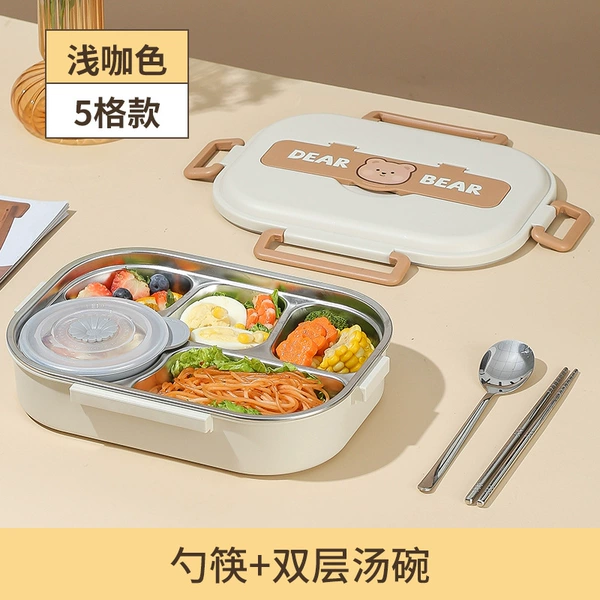 Light Coffee Bear (Medium 5 grid)+chopstick spoon+soup bowl