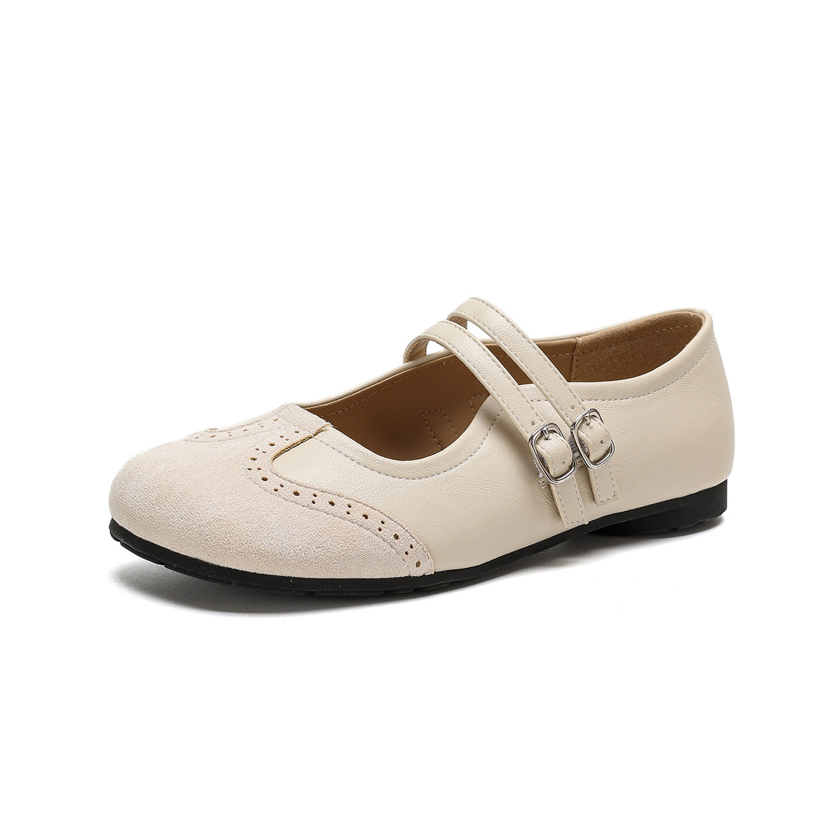 Vintage Embossed Mary Jane For Women, Spring/Summer 2026 New Model, Single Strap Soft Sole Versatile Shallow Flat Shoes_vogvips.com