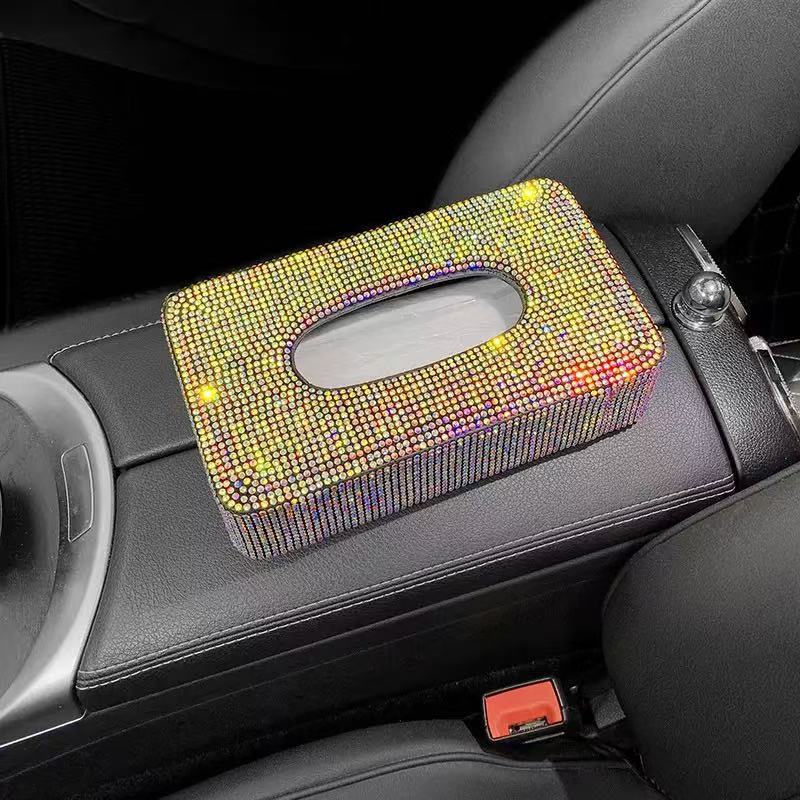 Caja de toallas de automóviles con diamantes transfronterizos, caja de toallas de automóviles colgantes universales, cubierta de toallas de automóviles con paraguas de sol para mujeres con diamantes image 4