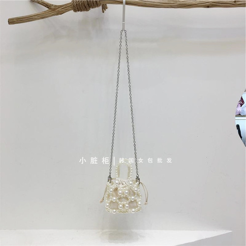 本季 法式仙女迷你镂空手工编织珍珠串珠包包手提菜篮子斜挎包