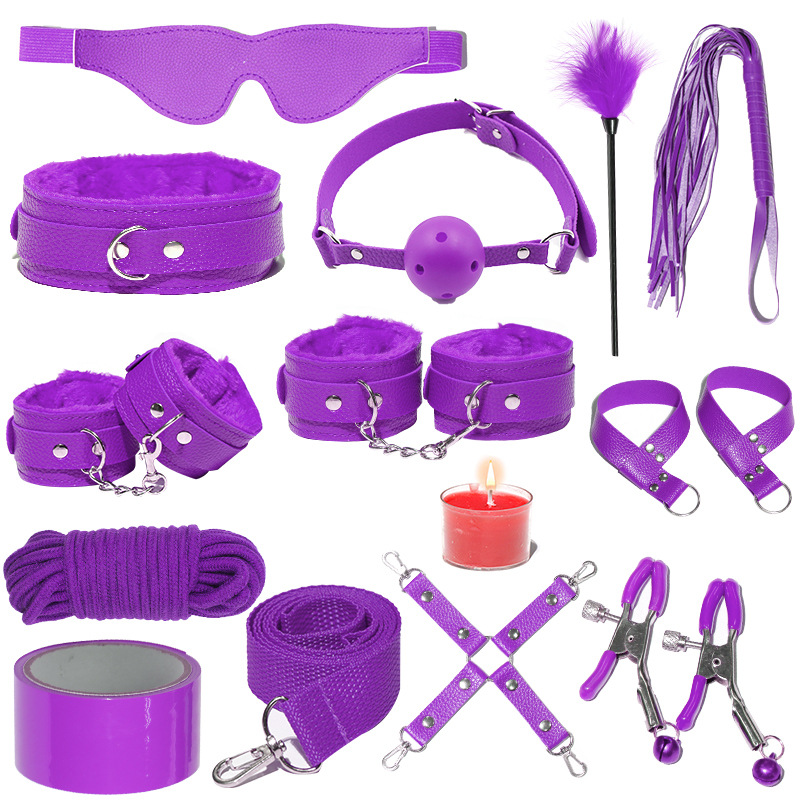 Juego de accesorios Jiuai SM incluido con esposas, látigo de cuero, tapón anal, suministros divertidos para habitaciones de parejas adultas, herramientas de juego sexual