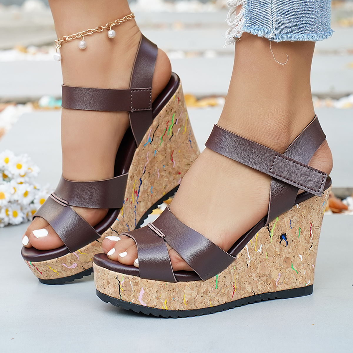 Plus Size Women's Wedge Sandals New Style European American Roman Sandals Summer Velcro Platform Sandals_voghion.com