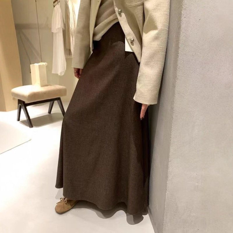 韩系简约百搭显瘦休闲高腰半身裙女秋季新款气质通勤通勤宽松长裙|undefined