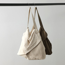 休闲文艺棉麻单肩帆布包包大容量新品原创高级托特慵懒风简约女包