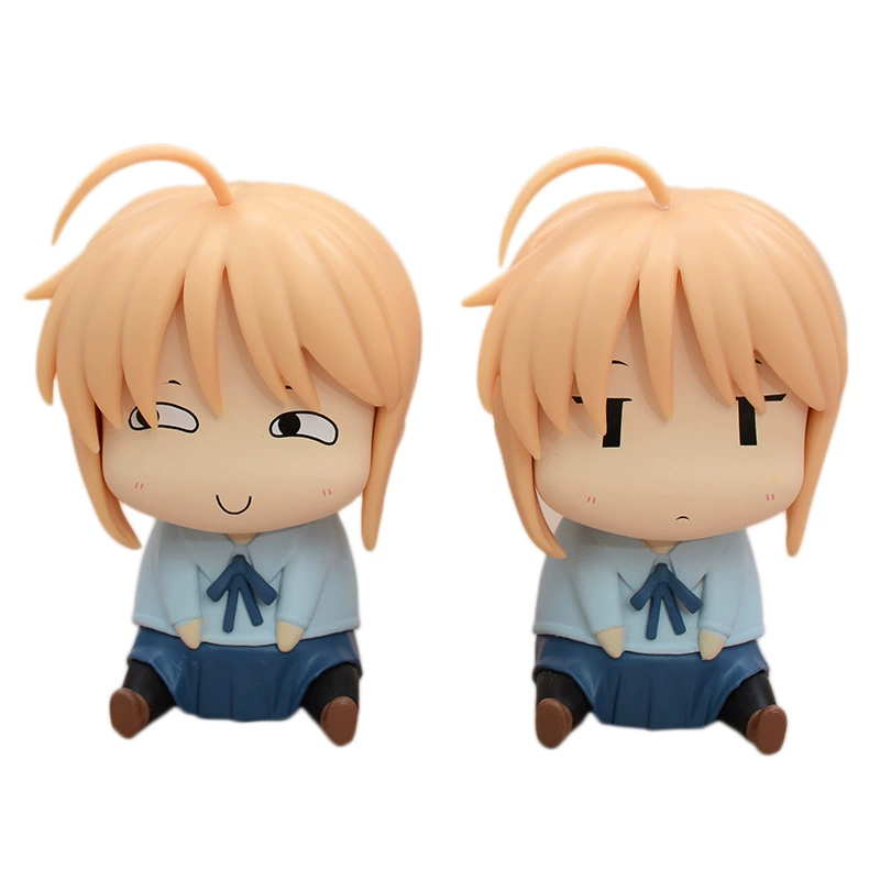 Q-версия Fate/stay night в сидячей позе Artoria Saber с забавным/глупым лицом, фигурка-украшение