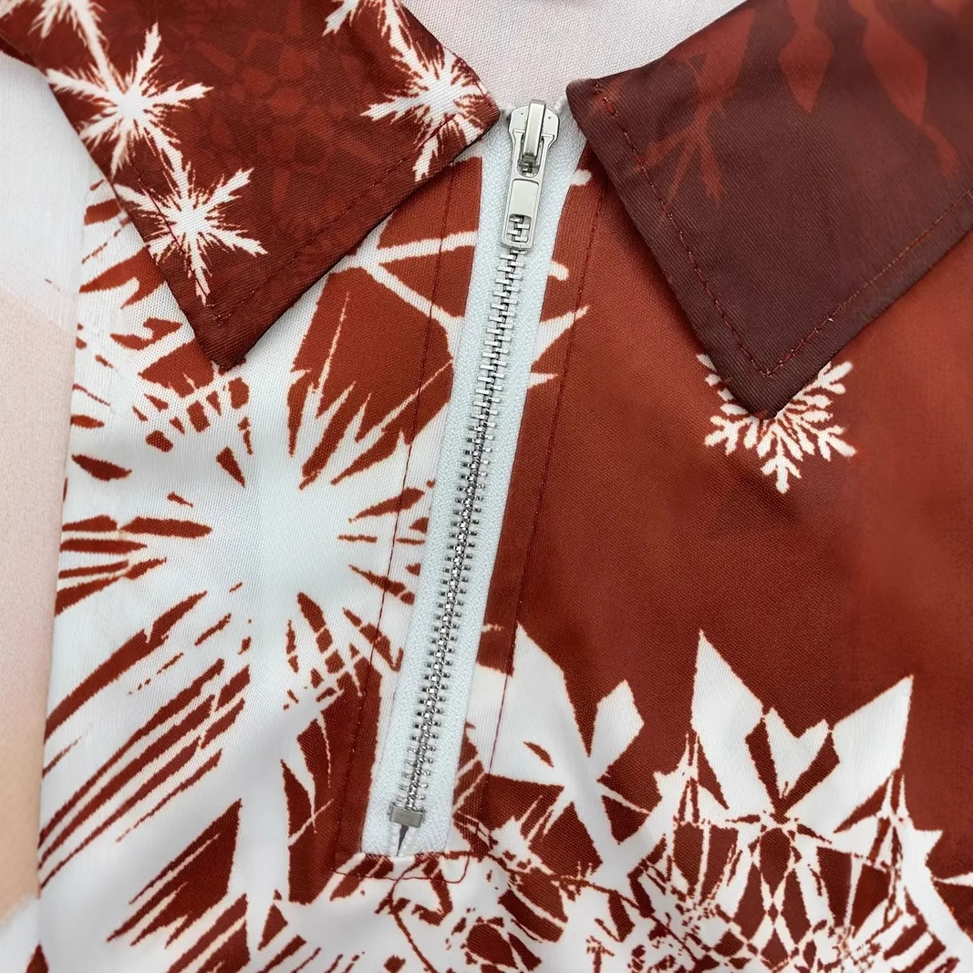 2025 Navidad alce graffiti impresión 3D moda callejera para hombres todo fósforo cremallera suelta camisa POLO de manga corta