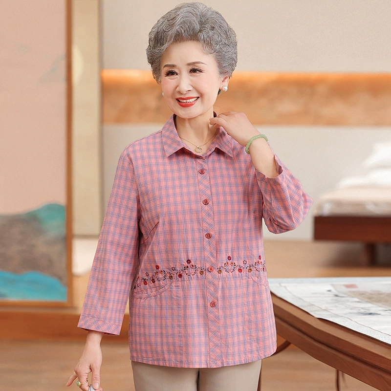 Пожилая женщина рубашка пожилая женщина вышитая одежда высокого класса бабушка одежда весна лето 60 лет мама 70 хлопчатобумажный топ