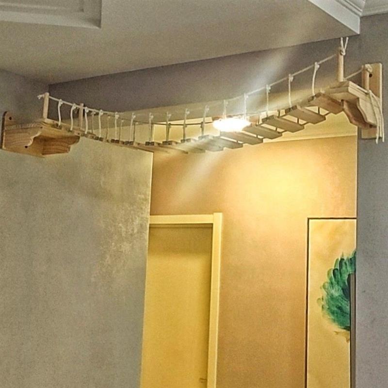 猫クライミングフレーム壁掛け無垢材壁掛け猫ラック猫の巣壁掛けスペースをとらないジャンプ台爪とぎラダー麻縄|undefined