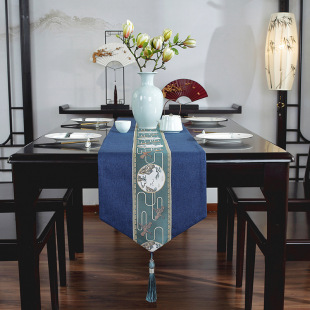New Chinese Style Waterproof Hanging Spike Table Flag Tea Ceremony Zen Tea Table Tea Table Fabric Long Tablecloth Chinese Style Classical Tea Table