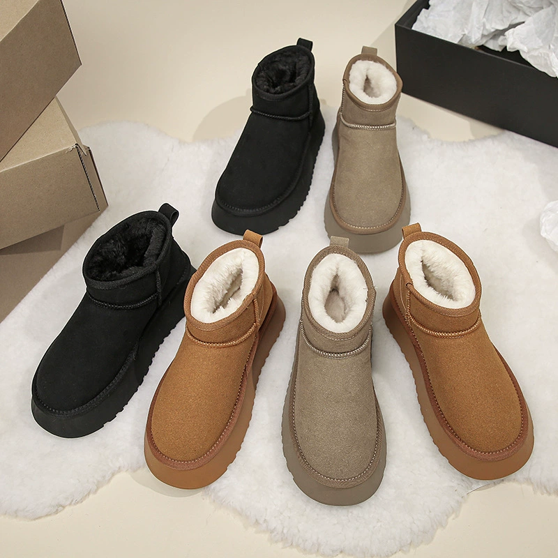 Женские зимние ботинки большого размера на толстой подошве, зима 2023, новый стиль, утолщенные противоскользящие хлопковые туфли на флисовой подкладке, северо-восточные туфли большого размера