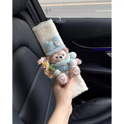 car interior decoration for girls, Seat belt shoulder pad - blue-rabbit-hat-scarf-blue-buttoned-jacket-holding-a-rose-lamb-shoulder-pad-1-no-specifications