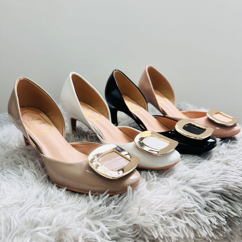 2025 Metal Square Buckle High-Heeled Hollow Patent Leather Stiletto Shoes Chinese Style Retro Women's Shoes Versatile Casual Metal Buckle 2025 Metal Square Buckle High-Heeled Hollow Patent Leather Stiletto Shoes Chinese Style Retro Women's Shoes Versatile Casual Metal Buckle