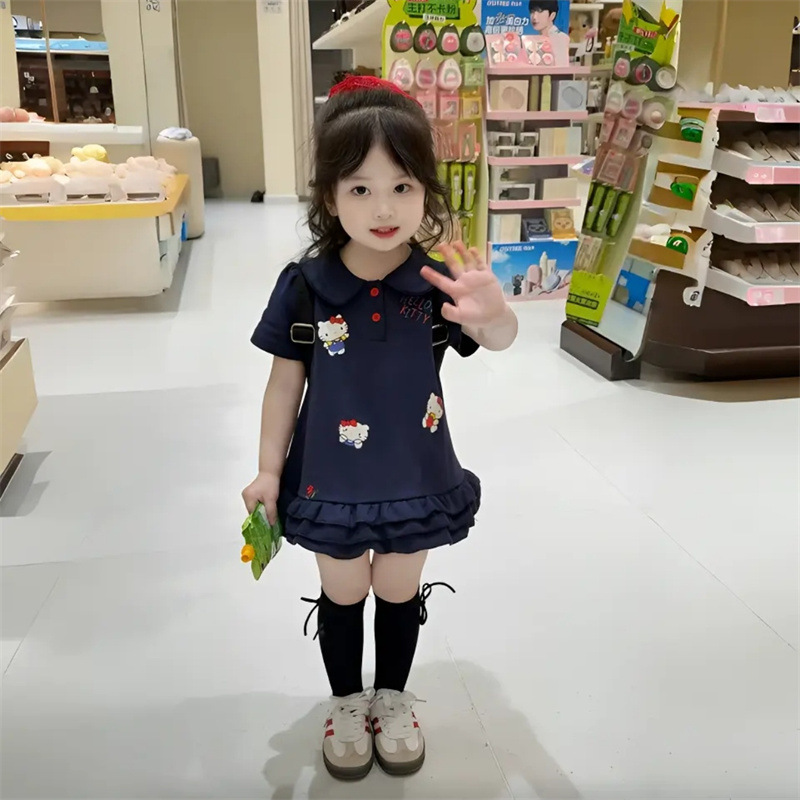 Xianning siete verano nuevo estilo estilo estilo occidental casual manga corta niña polo vestido coreano de dibujos animados niña marea