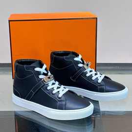 广州货欧洲站男士新款真皮时尚高帮系带休闲鞋百搭板鞋运动鞋