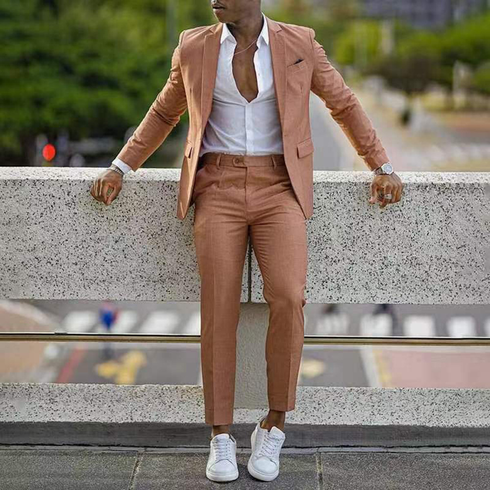 Customized Cross-Border Foreign Trade Single-Breasted One-Button Suit Jacket for Men, Casual Slim-Fit Suit Set for Men