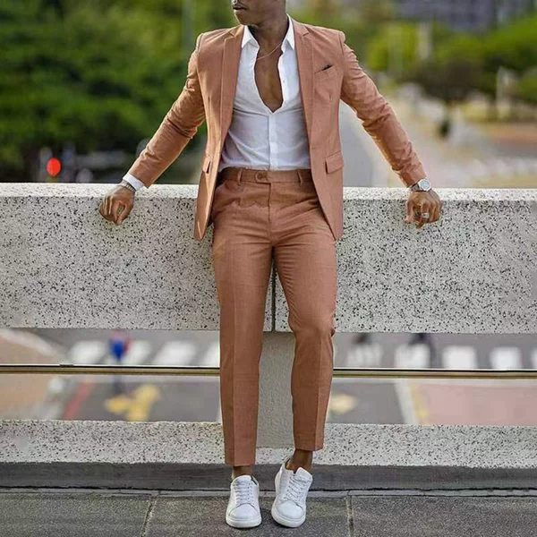 Customized Cross-Border Foreign Trade Single-Breasted One-Button Suit Jacket for Men, Casual Slim-Fit Suit Set for Men