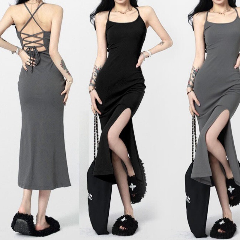 Pure desire suspenders sheath dress Hot Girl women's summer New tight sexy backless split dress for moms Pure desire suspenders sheath dress Hot Girl women's summer New tight sexy backless split dress for moms