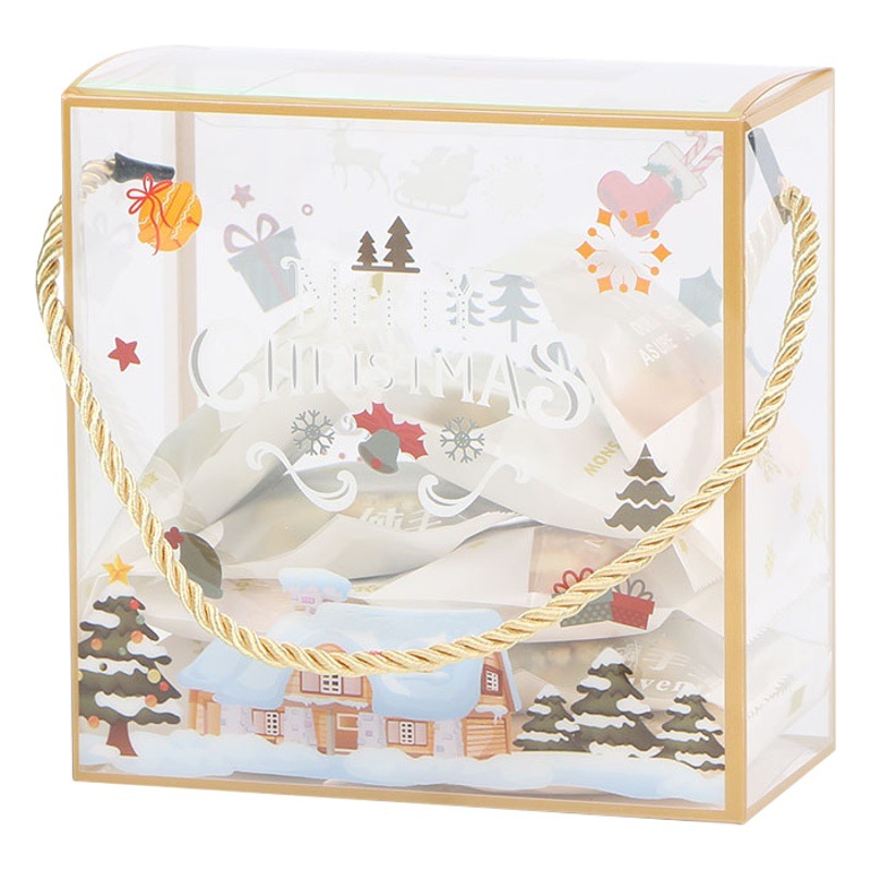 PET portátil transparente caja de embalaje de Navidad copo de nieve pastelería caja de caramelo seco caja de regalo de pastelería para hornear