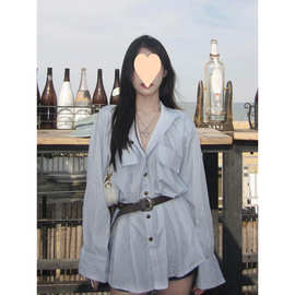 设计感领衬衫裙女春秋装新款学院风衬衣短裙气质休闲连衣裙子