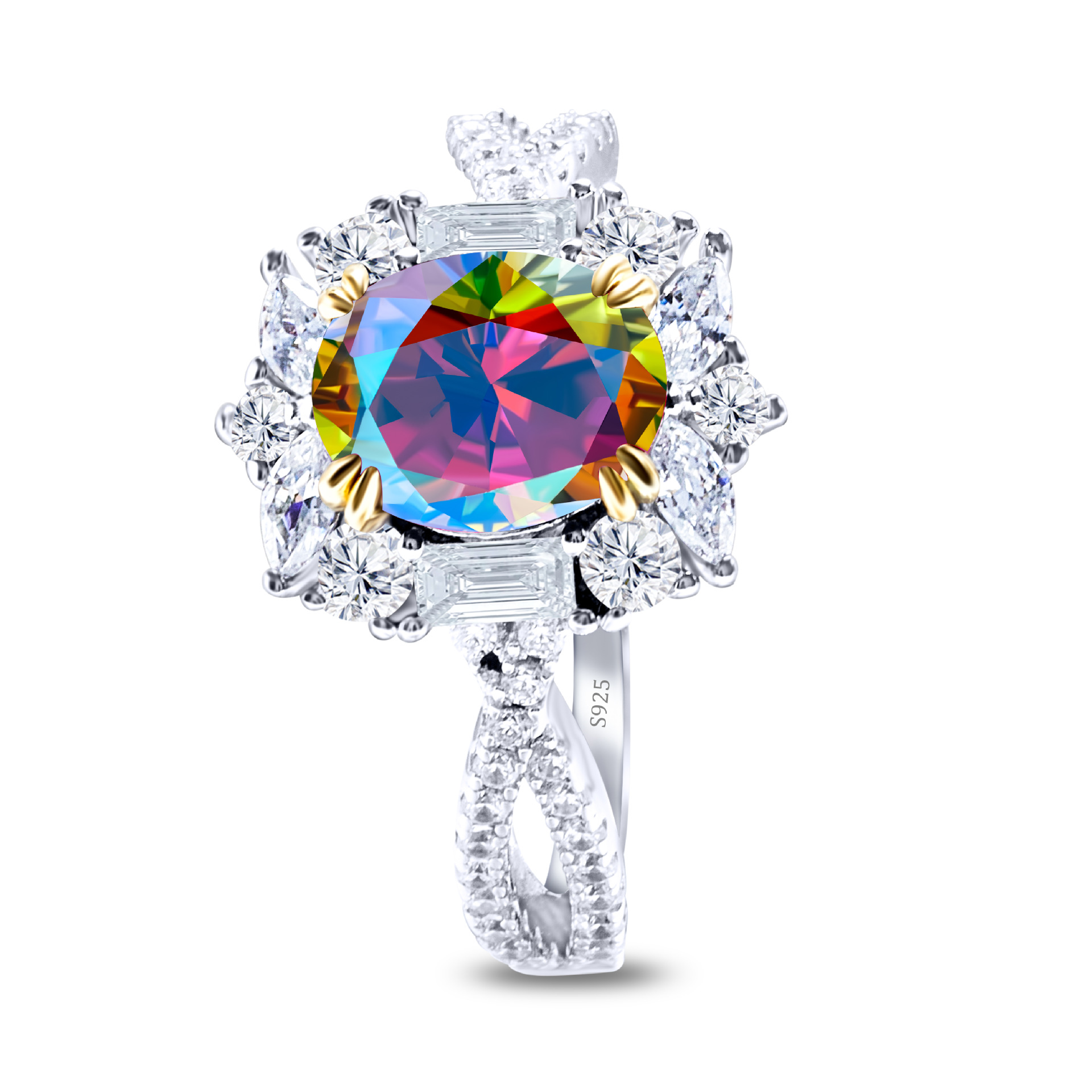 Diseño de lujo imitación de huevo de paloma oval de piedra de moissanite 2 quilates anillo de diamantes de oro platino anillo de piedra de diamantes de la mujer