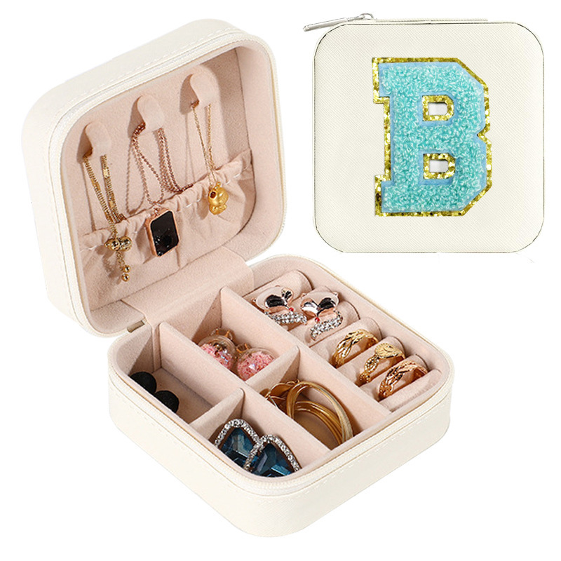 Cross-border de cuero Stud pendientes de gran capacidad de la joyería de la caja de la joyería del anillo caja de almacenamiento portátil