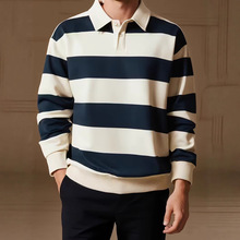 2025春秋新款亚马逊独立站潮流宽松潮牌条纹港风卫衣男