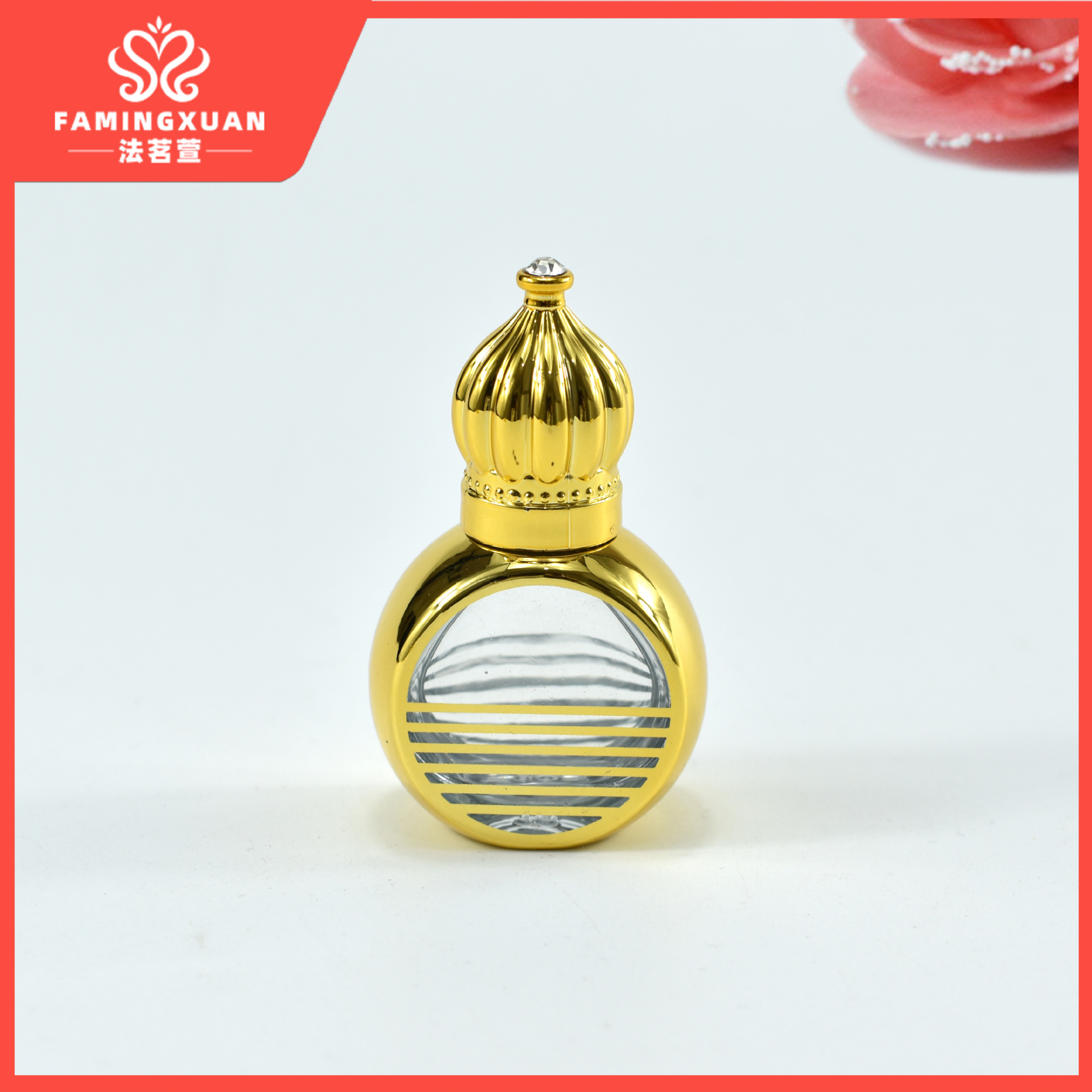 Faimingxuan sub-embalaje botella vacía botella de vidrio a granel perfume botella vacía 10ML botella de perfume de bola de vidrio dorado