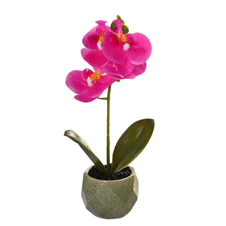 Flor artificial de Phalaenopsis de 4 flores, pequeño bonsái, decoración floral creativa y moderna, adorno, planta verde artificial, planta artificial en maceta image 6