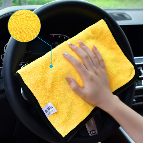 Car wash towel with thick coral velvet, absorbent, decontaminating, water-stain removing, dual-color, double-sided car cleaning wash tool
