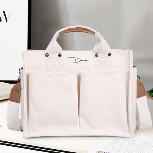 Korean women's bag with multiple pockets, shoulder bag, single-shoulder bag, casual and versatile crossbody bag for women, large capacity canvas bag