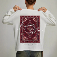 复古设计感小众趣味高级感印花2025春季中长款纯棉长袖T恤上衣潮