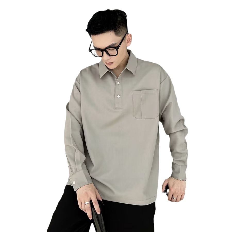 2024 marca de moda estilo universitario camisa polo de manga larga a juego de color tendencia de la moda masculina suéter de media cremallera suelto retro americano