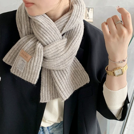韩版ins纯色针织围巾高级感女秋冬季外搭时尚保暖打结护颈小围脖