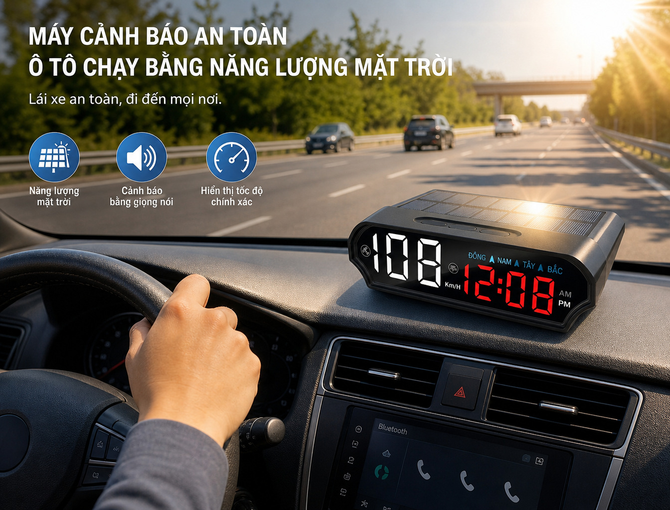 Vietnamese Car Speed Solar-Powered Voice HUD Head-Up Display Electronic Dog Safety Warning Device