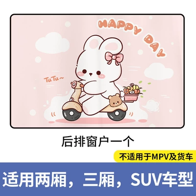 Car curtains: Protection and Heat Insulation Curtain - square-cycling-bunny-5-magnets