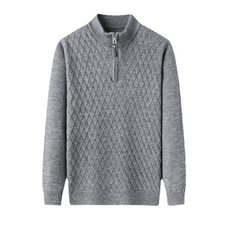 Camisas de punto Amazon primavera y otoño nuevos hombres de cuello medio alto con cremallera de manga larga de color sólido suéter de hombre