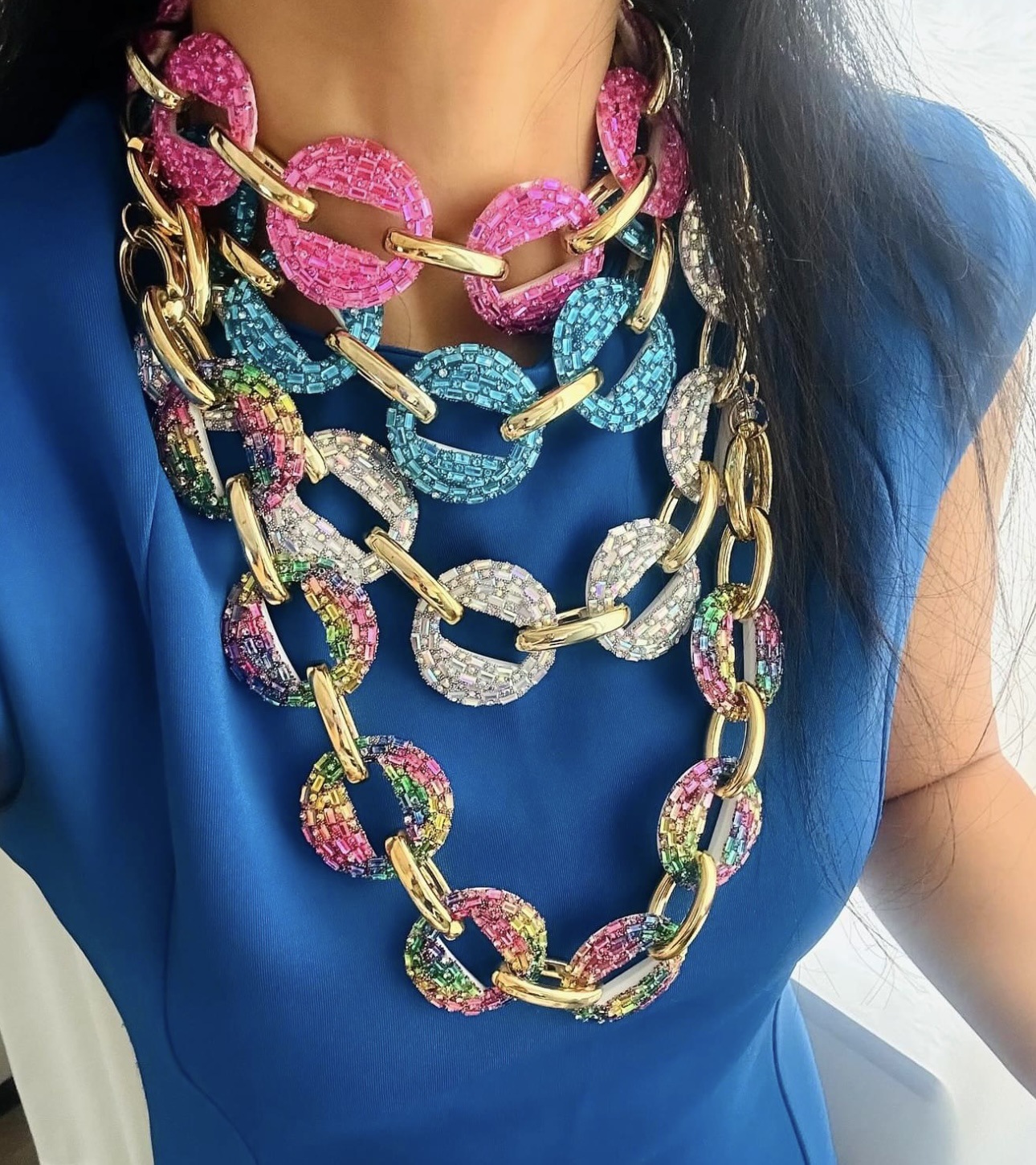 62g Weight Hip-Hop Solid Color Rhinestones Artificial Crystal Copper Wholesale Necklace