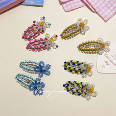 絶妙な韓国子供用ヘアピン、甘いカラフルなビーズの花のBBクリップ、刺繍の花、多用途の女の子の前髪ヘアピン