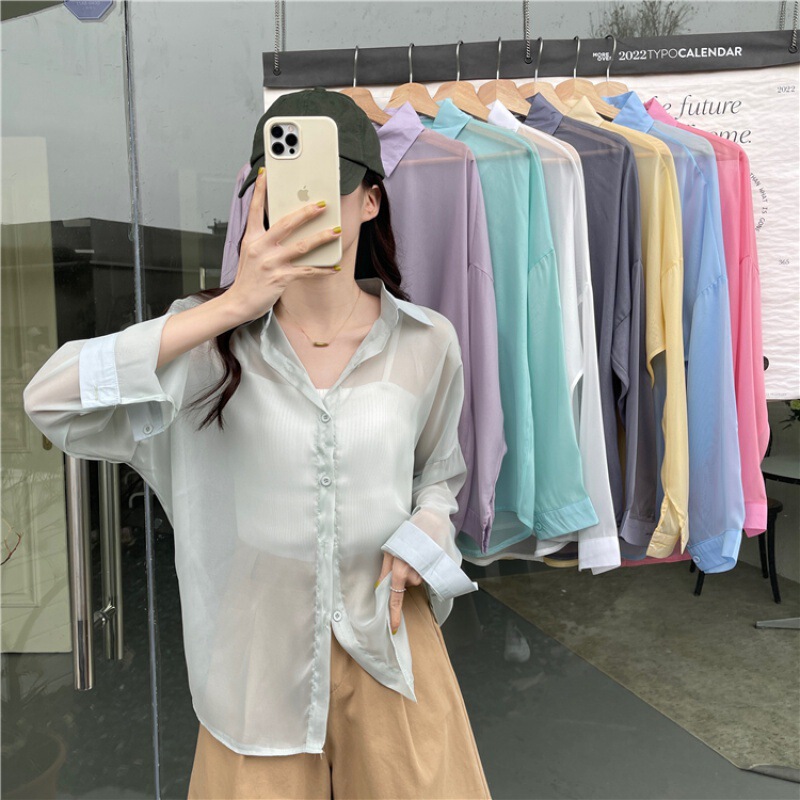 New Style Pearlescent Yarn See-Through Sun Protection Shirt for Women, Long-Sleeved, Korean Style, Loose, Mid-Length, Uv Protection, Thin Outer Layer New Style Pearlescent Yarn See-Through Sun Protection Shirt for Women, Long-Sleeved, Korean Style, Loose, Mid-Length, Uv Protection, Thin Outer Layer