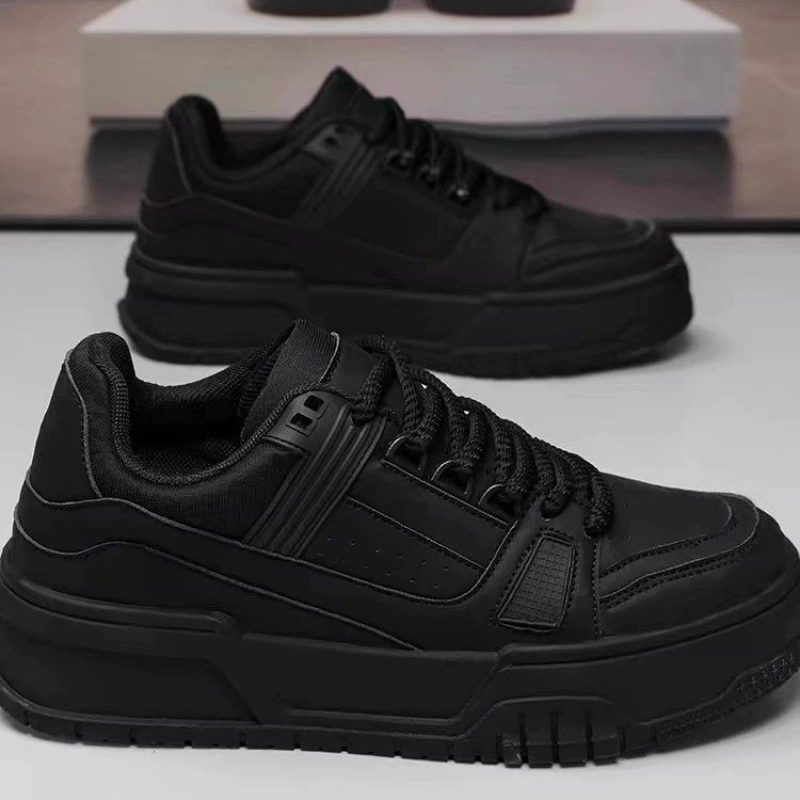 Casual sports sneakers unisex, black wear-resistant upper, chunky sole, leisure style