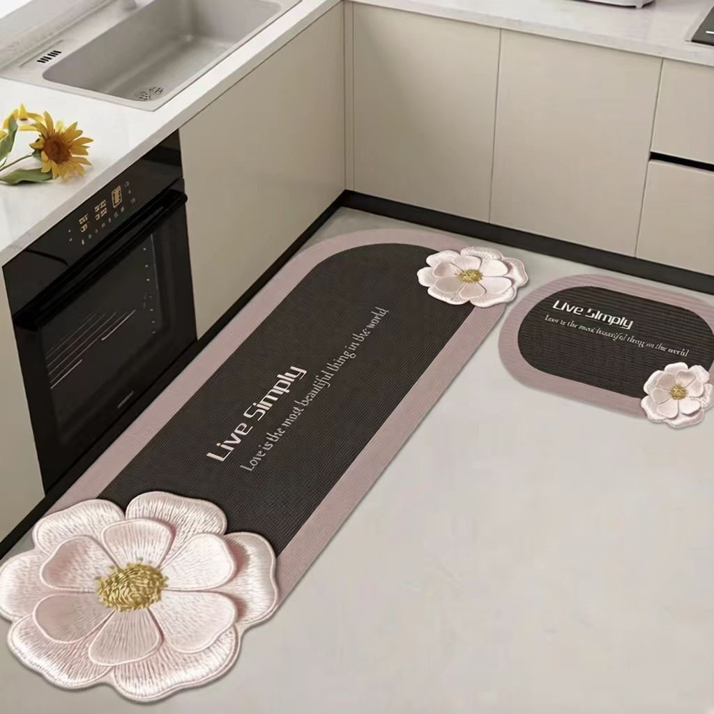 Luz de lujo transfronteriza piso de cocina de barro de algas absorción de agua secado rápido resistente al desgaste dos piezas conjuntos de alfombra de suelo antideslizante