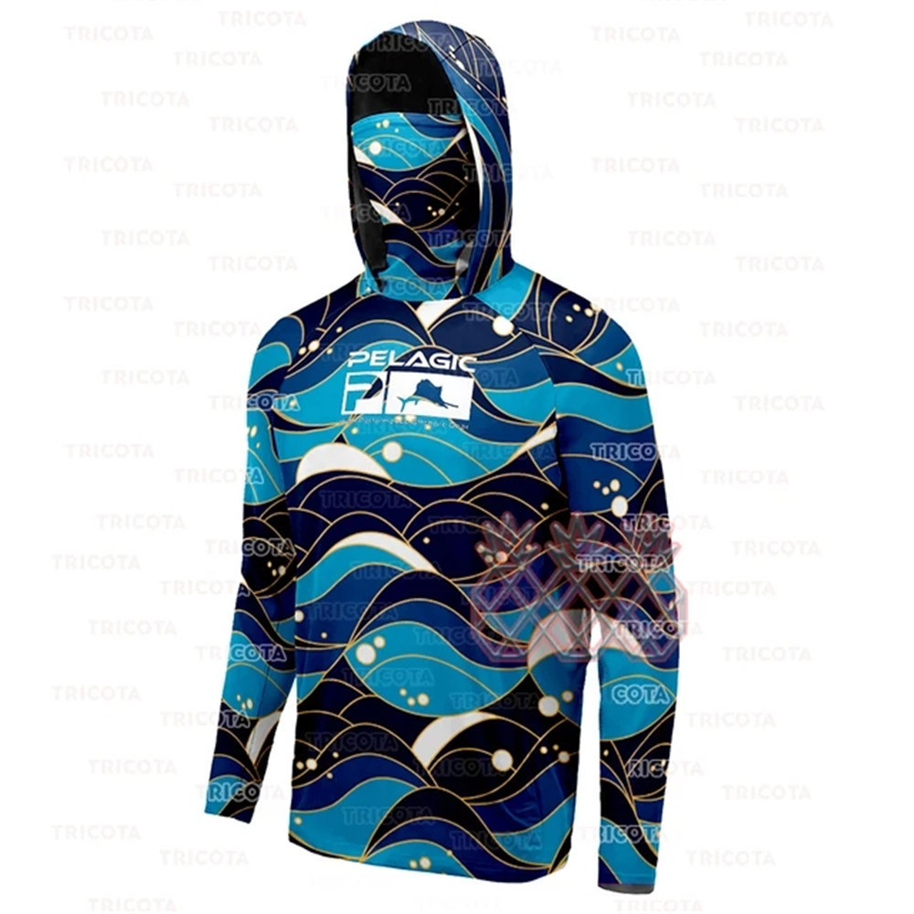 Cross-Border Pelagic Hooded Fishing Clothing Outdoor Summer Long-Sleeved Sun Protection T-Shirt Mask All-In-One Fishing Clothing