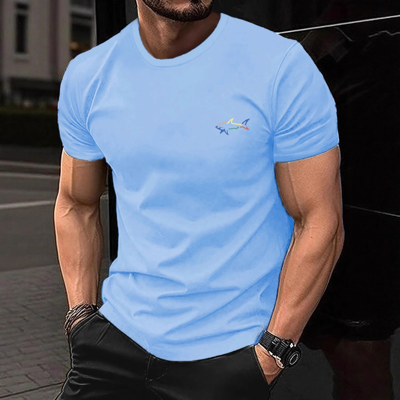 Men's Summer 2D Cotton T-Shirt Fashion Casual Loose Sports Trend Shark Pattern Round Neck Short Sleeve T-Shirt Top