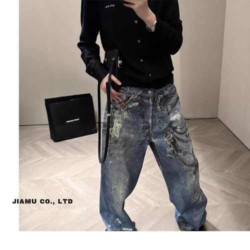 JIAMU Autumn/Winter AC Home Tailored Digital Printing Men's Baggy Straight Leg Personality Versatile Fashion Brand
