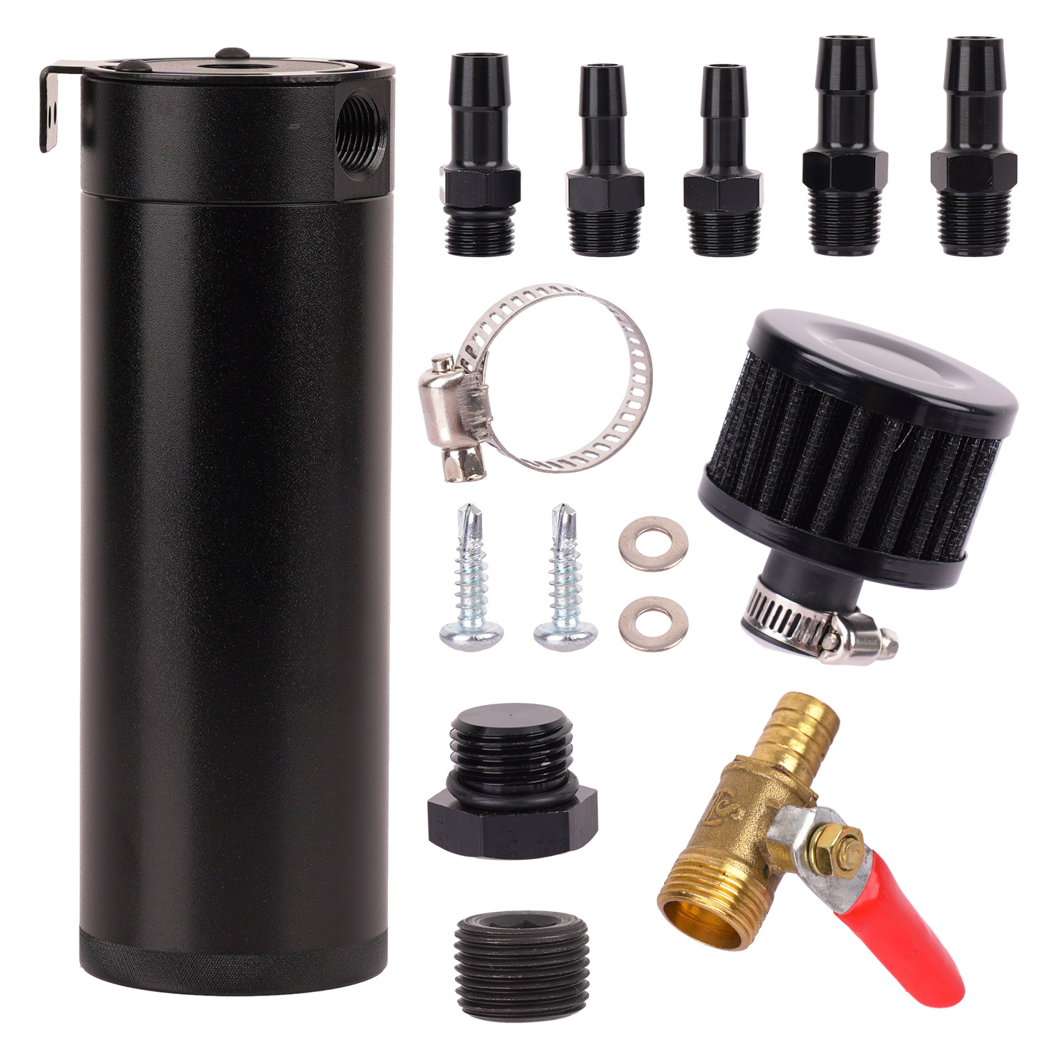 Car Modified Long Two-Hole Breathable Oil Pot with Air Filter Oil Tank Aluminum Alloy Oil Drain Valve Waste Oil Recycling Pot