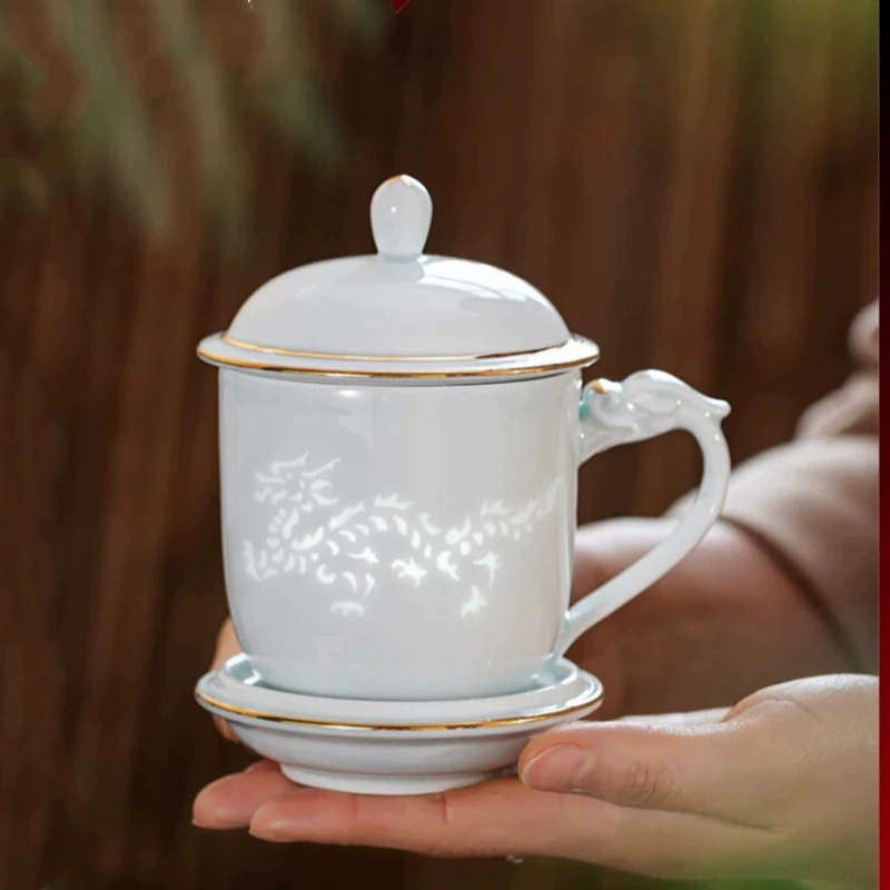 Высококачественная чайная чашка из костяного фарфора Jingdezhen с золотыми драконом и фениксом Chengxiang фильтр чайная чашка свадебная сувенирная чашка