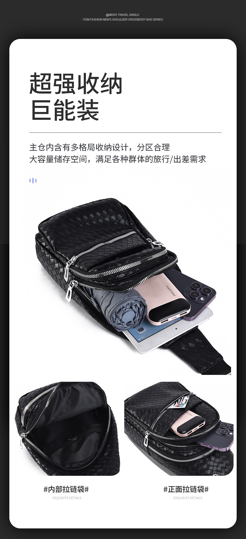 New trendy men's PU soft leather chest bag, simple single-shoulder bag, waterproof casual business crossbody bag, coin purse wholesale undefined